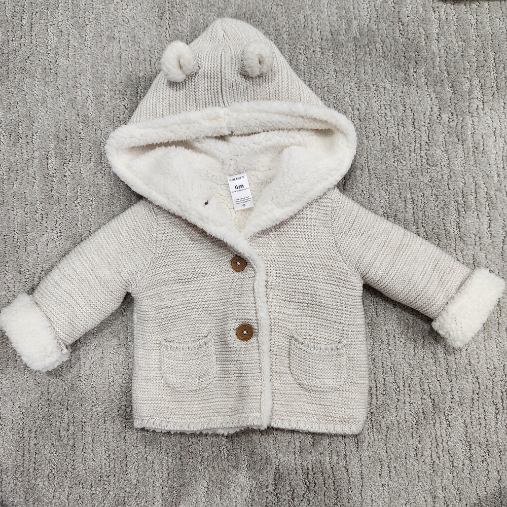 Adorable Cream Hooded Baby Cardigan